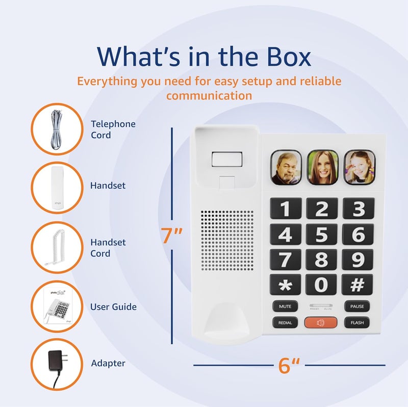 smpl Big Button Phone for Seniors, Simple Corded Landline Home Telephone for Elderly, Handicap, Alzheimer’s, Dementia, Hearing & Vision Impaired 56021 - Image 4